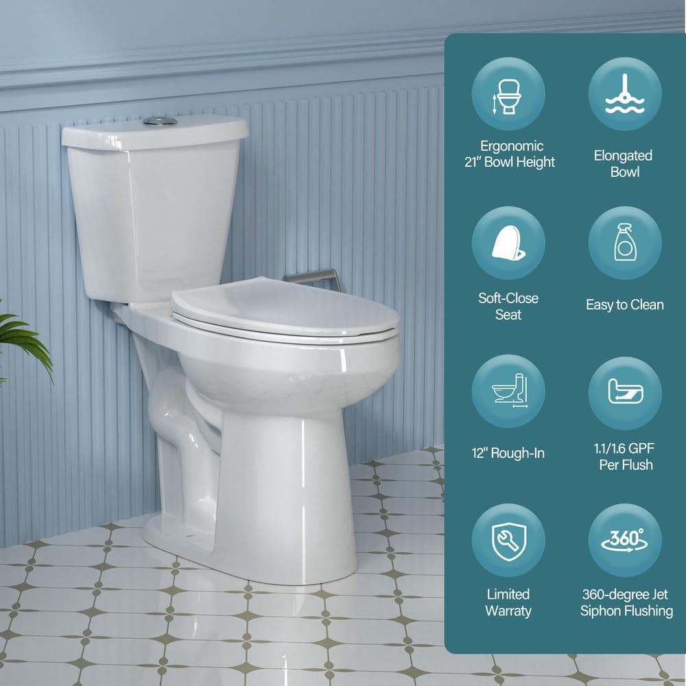 19 in. White Vitreous China Dual Flush Elongated Toilet