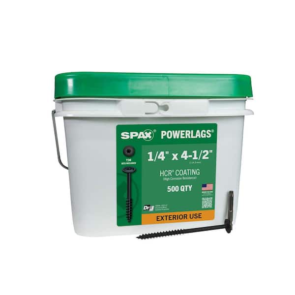 1/4 in. x4-1/2 in. Exterior Washer Head Structural Wood Lag Screws Powerlags TorxT-Star(500 Each) Bulk Pail Bit Included
