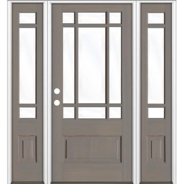 36 in. x 80 in. 3/4 Prairie-Lite Grey Stain Right Hand Hemlock Prehung Front Door Double Sidelite