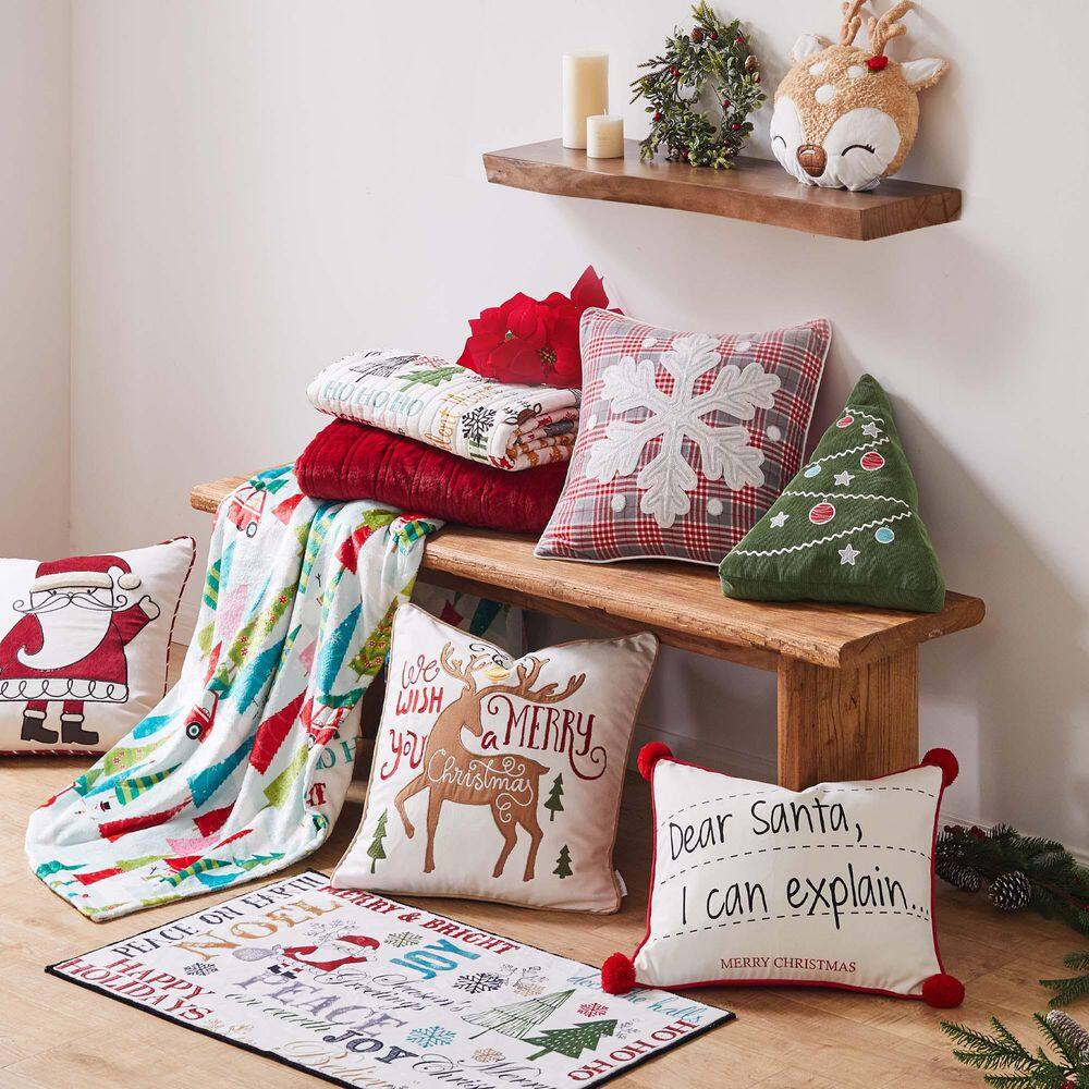 Green Corduroy Christmas Tree Embroidered Decorative Pillow