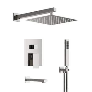 Double Handle 3-Spray Square Tub and Shower Faucet with High Pressure in Chrome