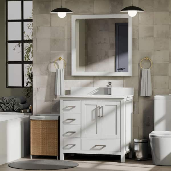 Jacques 36 in. W x 22 in. D Right Offset White Bath Vanity and White Quartz Top