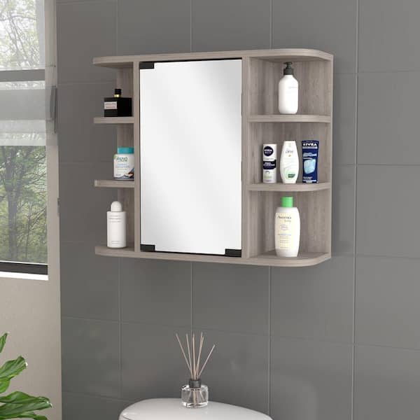 Amucolo 23.6 in. W x 19.6 in. H Rectangular Black Wall Surface Mount Bathroom Storage Medicine Cabinet with Mirror and Shelves