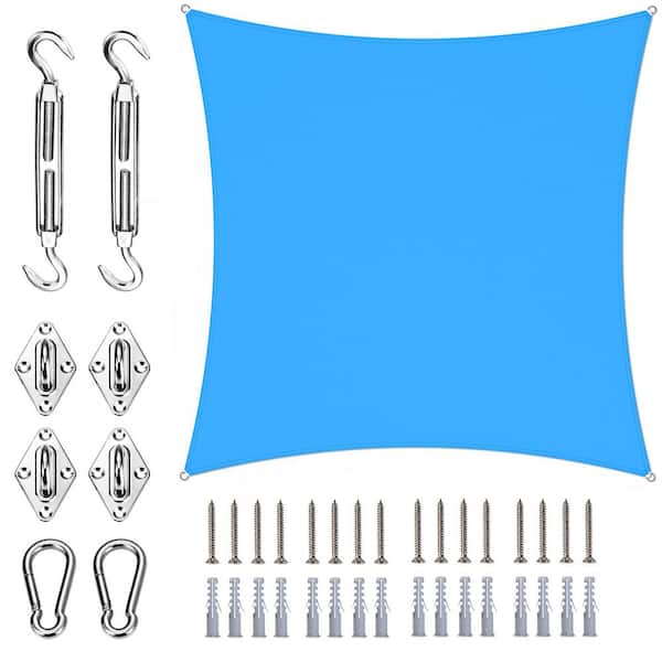 ROYAL SHADE 14 ft. x 14 ft. Sqaure Waterproof Shade Sail with Hardware Kit-Blue