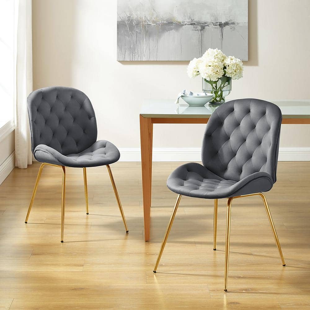 Art Leon Beetle Gray Velvet Dining Chair with Plated Golden Legs CC006 ...