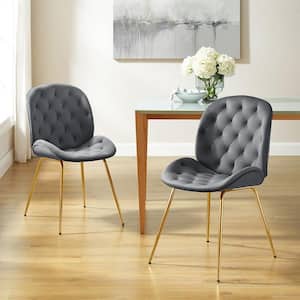 Beetle Gray Velvet Dining Chair with Plated Golden Legs