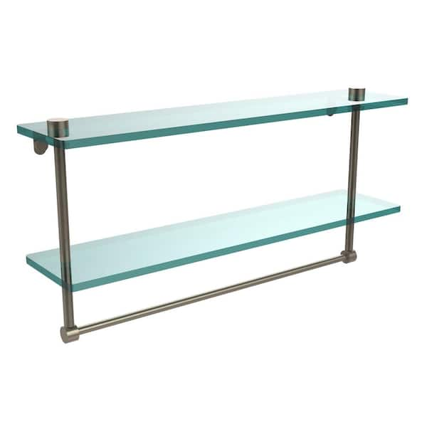 Allied Brass 22 in. L x 12 in. H x 5 in. W 2-Tier Clear Glass Bathroom Shelf  with Towel Bar in Antique Pewter P1000-2TB/22-GAL-PEW - The Home Depot