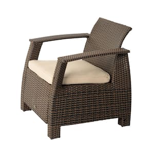 Deluxe Bondi Stationary Mocha Wicker Outdoor Lounge Chair with Taupe Cushion