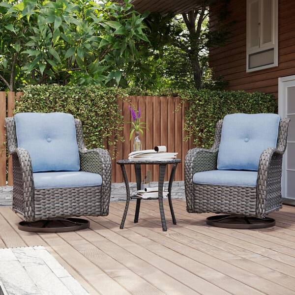 Joyside Patio Sofa, All Weather Outdoor Rattan Wicker 3-Seat Sofa High Back  Couch with Premium Cushions for Garden Backyard Porch(Brown/Light Blue)