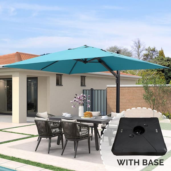 PURPLE LEAF 9 ft. x 12 ft. Large Outdoor Aluminum Cantilever 360° Rotation Patio Umbrella with Base, Turquoise Blue