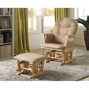 Rustic Microfiber Cushion Oak Wood Glider Chair and Ottoman set for Living Room and Interior Room