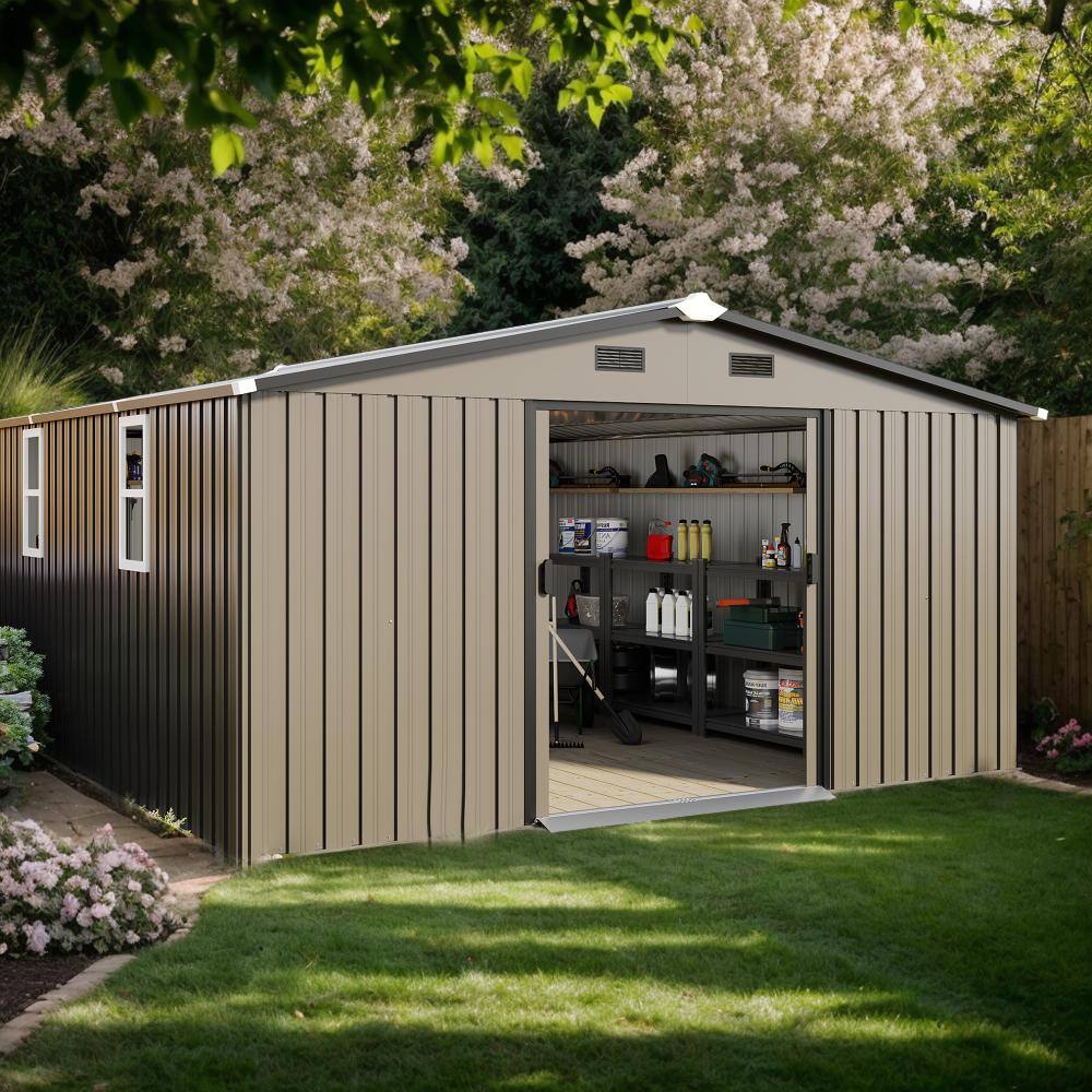 Brown 10x12ft Outdoor Metal Garage Shed with Surface Protective