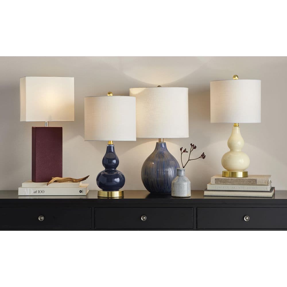 Modern Red Leather Table Lamp with White Fabric Shade
