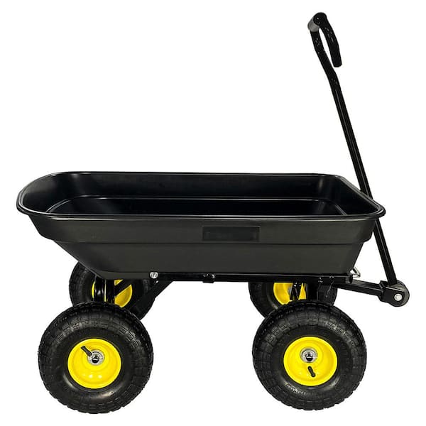 Misopily 4 cu. ft. Plastic Outdoor Foldable Wagon Garden Cart with 10 in. Pneumatic Tires, Steel Frame and 75 L Capacity, Black