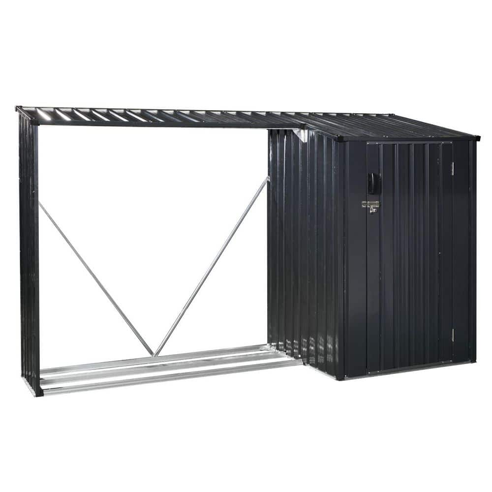 8.86 ft. W x 3.35 ft. D Outdoor Steel Firewood Rack and Metal Storage Shed, Two-In-1, Black (30 sq. ft.） price history on PriceWatchPro