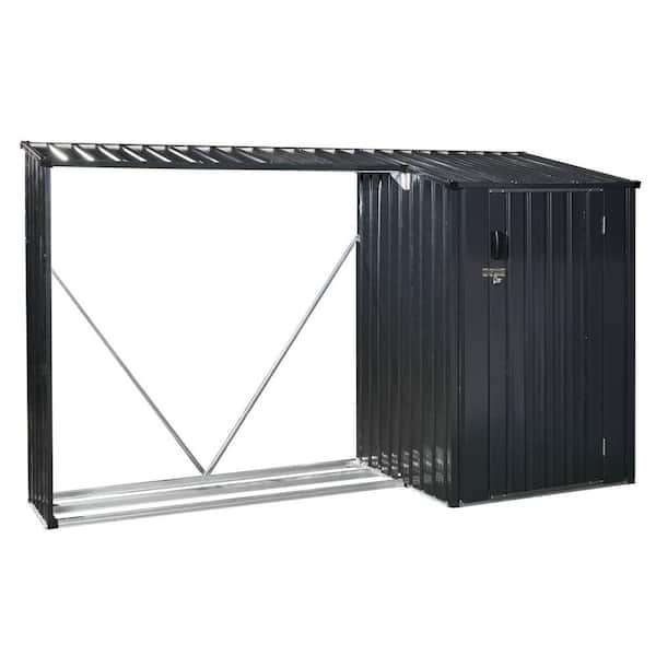 8.86 ft. W x 3.35 ft. D Outdoor Steel Firewood Rack and Metal Storage Shed, Two-In-1, Black (30 sq. ft.）