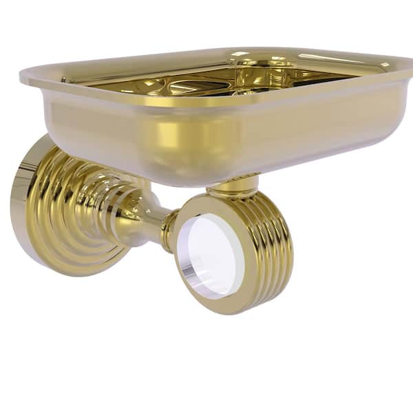 Allied Brass Pacific Grove Wall Mounted Soap Dish Holder with Groovy Accents in Unlacquered Brass
