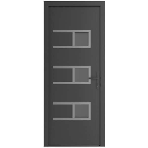 30 in. x 80 in. Left-hand/Inswing Frosted Glass Antracite Grey Steel Prehung Front Door with Hardware