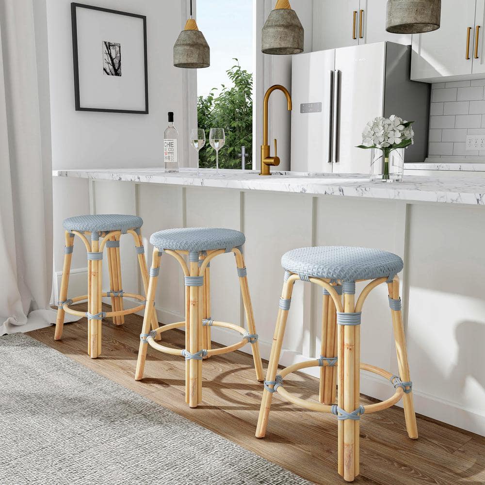 Tobias 24" Blue Rattan Backless Counter Stool