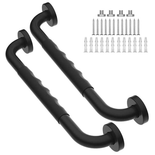 2-Pack 16 in. Anti-Slip Black Shower Grab Bars with Rubber Grip, Stainless Steel Wall Mount Safety Balance Handrail