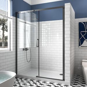 56-60 in. W x 74 in. H Sliding Semi Frameless Shower Door in Matte Black with 5/16 in. (8 mm) Tempered Clear Glass
