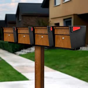 Mail Manager X4 Locking Mailbox Combo Kit w/In-Ground Post, Wood Grain & Black, 4 Way Multi Mount High Security Cluster