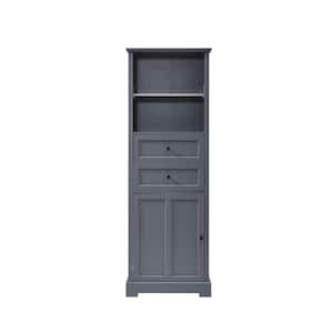 22 in. L x 12 in. W x 66 in. H Bathroom Storage Cabinet with 2-Drawers and Adjustable Shelves in Grey, Ready to Assemble