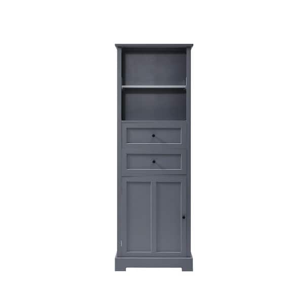 FUNKOL 22 in. L x 12 in. W x 66 in. H Bathroom Storage Cabinet with 2-Drawers and Adjustable Shelves in Grey, Ready to Assemble