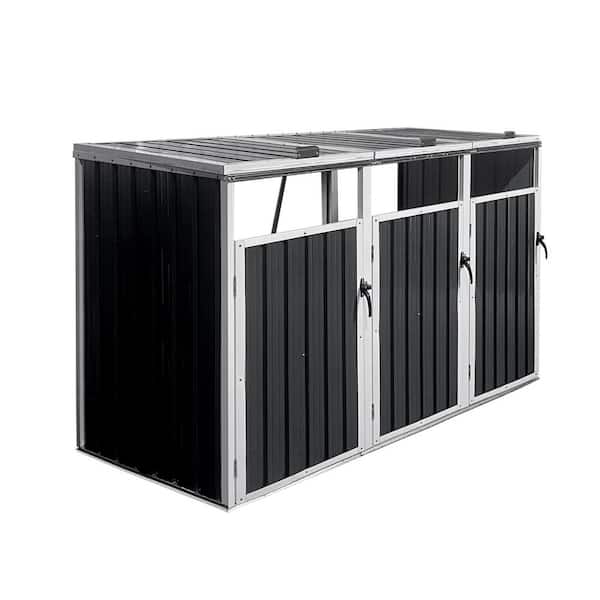 Grey 7 ft. W x 3 ft. D All-Weather Metal Outdoor Garbage Bin Shed 3 Trash Cans Bin Shed for Garbage Storage(20 sq. ft.)
