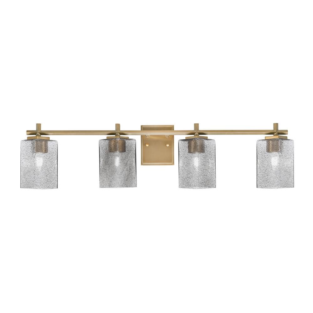 Bridgewater 4 Light Bath Bar, New Age Brass Finish, 3.5 in. Square White Ma