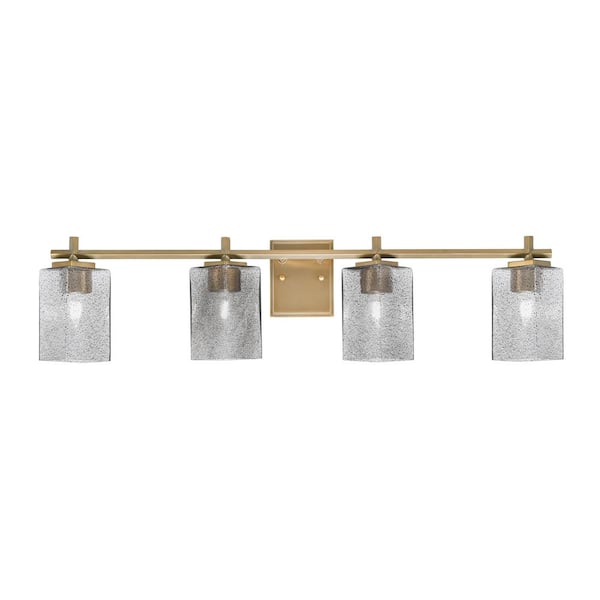 Unbranded Bridgewater 4 Light Bath Bar, New Age Brass Finish, 3.5 in. Square White Marble Glass
