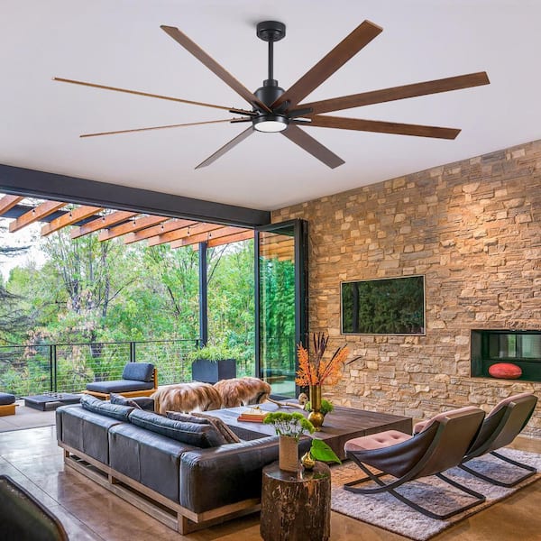 ●BLACK MENAGERIE Sevenine Coastal 84 in. Indoor Matte Black Large Windmill Ceiling