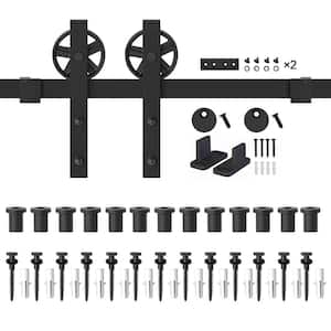 16 ft. /192 in. Frosted Black Sliding Barn Door Track and Hardware Kit for Single with Non-Routed Floor Guide