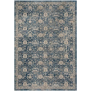 Brentwood Navy/Cream 6 ft. x 9 ft. Distressed Multi-Floral Border Area Rug