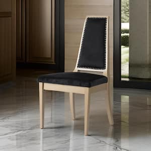 Black and Champagne Velvet Wooden Frame Dining Chair