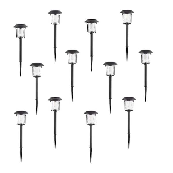 Hampton Bay Laurelview 14 Lumen Black LED Weather Resistant Outdoor Solar Path Light with Glass Lens (12-Pack)