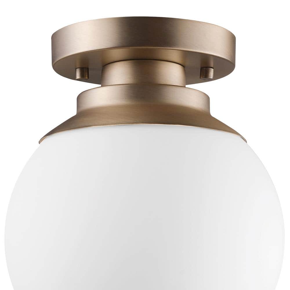 Portland 8" Brass Semi-Flush Globe Ceiling Light with Frosted Glass