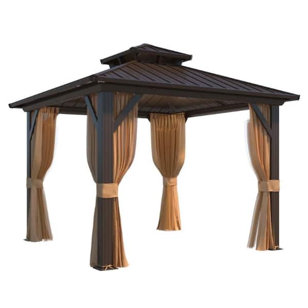 10 ft. x 10 ft. Hardtop Gazebo w/ Galvanized Steel Double Roof and Aluminum Frame and with Premium Curtains and Nettings