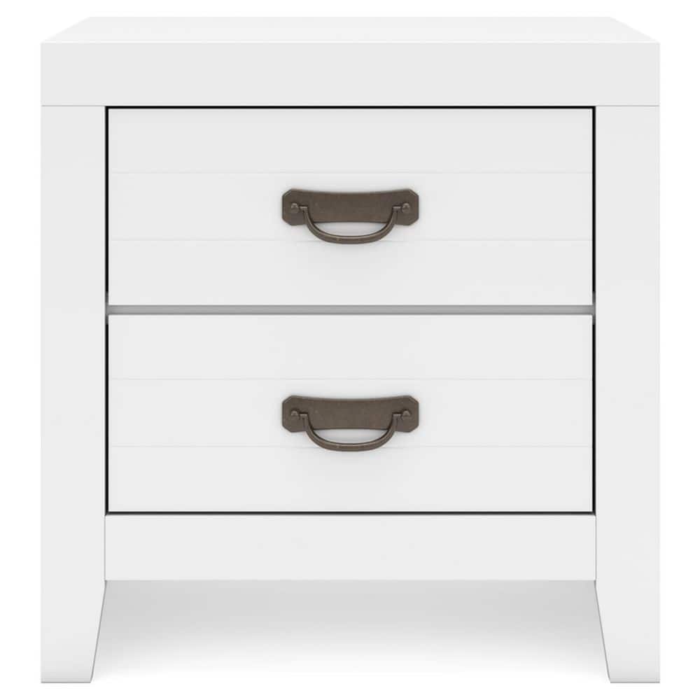 White Transitional 2-Drawer Nightstand with Metal Handles