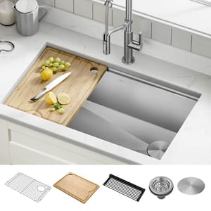 Kore 32 in. Undermount Single Bowl 16 Gauge Stainless Steel Kitchen Workstation Sink with Accessories