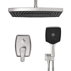Single-Handle 2-Spray 16 in. Rectangle Rain Shower Faucet and Hand Shower Kit in Brushed Nickel