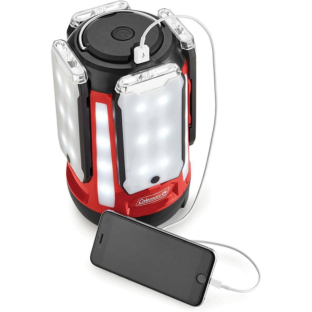 Red Waterproof LED Lantern with USB Port and Flashlight