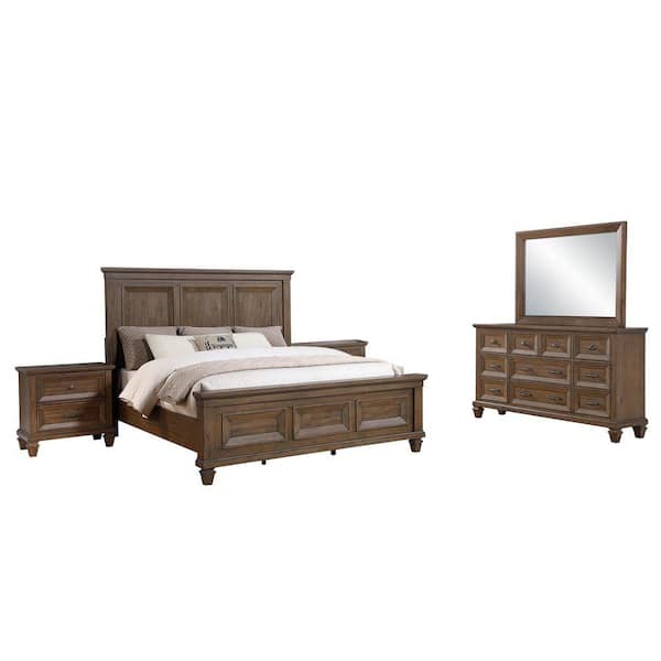 New Classic Furniture Mariana 5-Piece Vintage Mocha Wood King Bedroom Set with Dresser/Mirror and 2 Nightstands