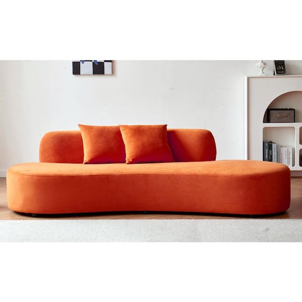US Pride Furniture Harcane 91 in. Armless 4-Seat Half-Moon Shaped Velvet Sectional Sofa in Red Orange