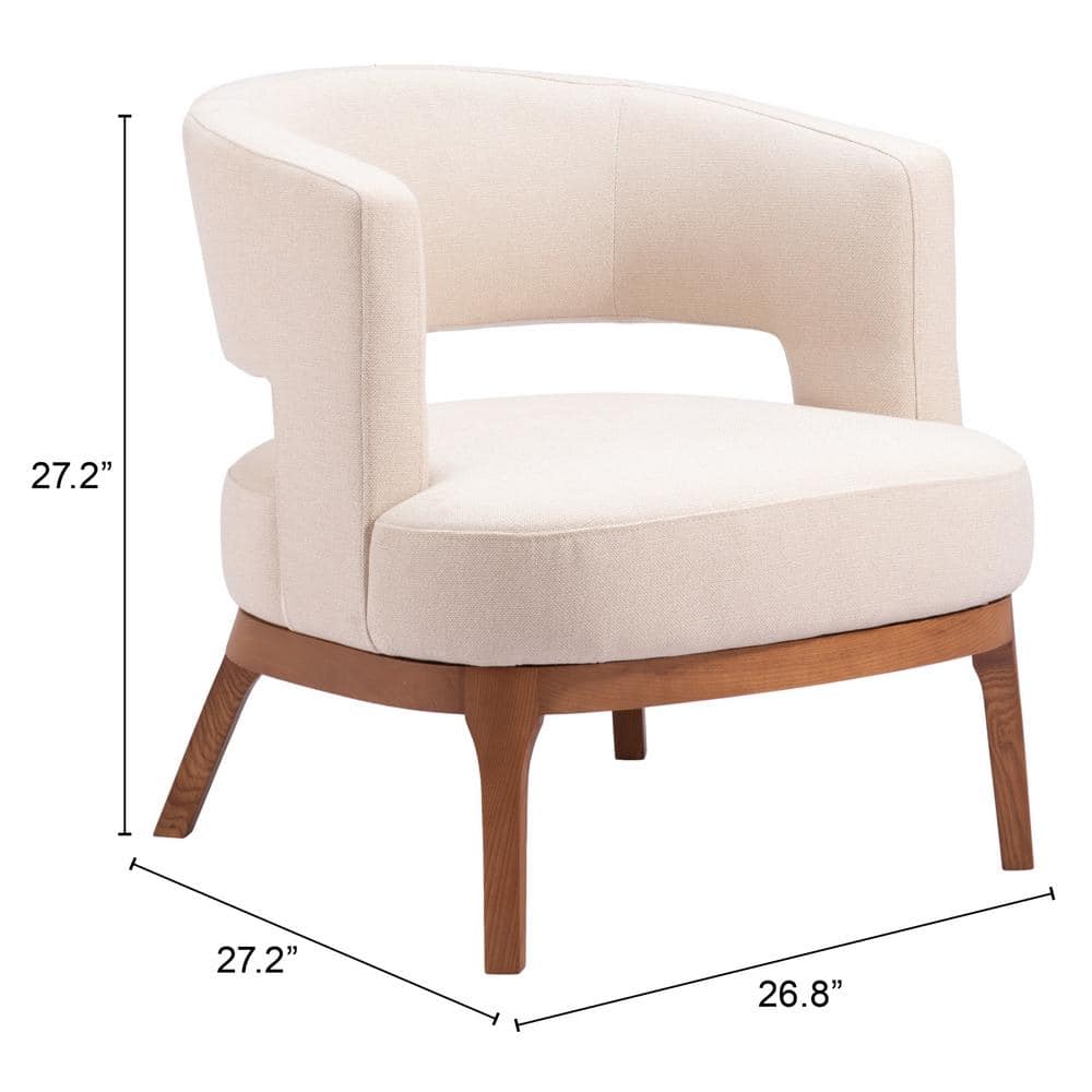 Penryn Beige Upholstered Accent Chair with Wooden Base