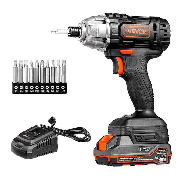 Cordless Impact Driver (10-Piece), 1/4 in, 2800 RPM Max Speed, 20V High-Performance Motor, Electric Impact Driver Kit