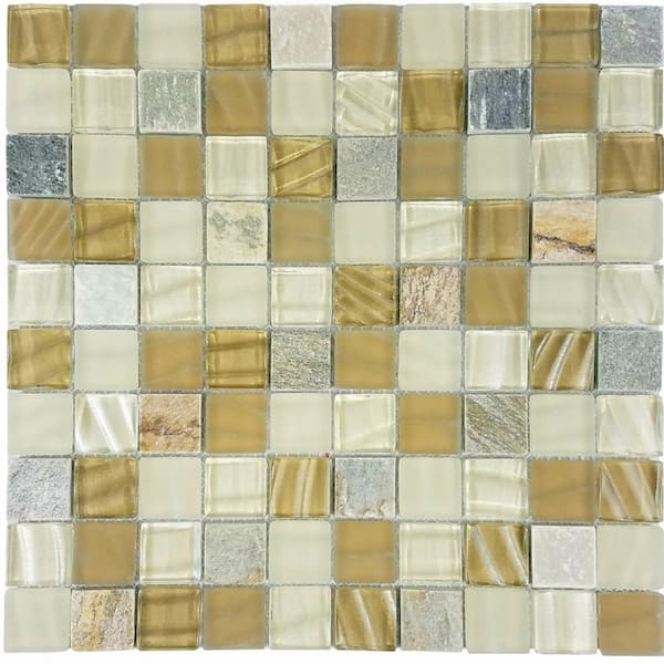 New Era Multifinish Beige & Gray 12 in. x 12 in. Square Glass & Stone Mosaic Wall Floor Tile (11.99 Sq. Ft./Case)