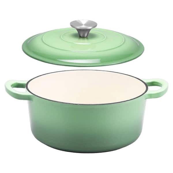 3 qt. Round Enameled Cast Iron Dutch Oven in Pistachio Green with Lid for Bread Baking, Stews, Roasting