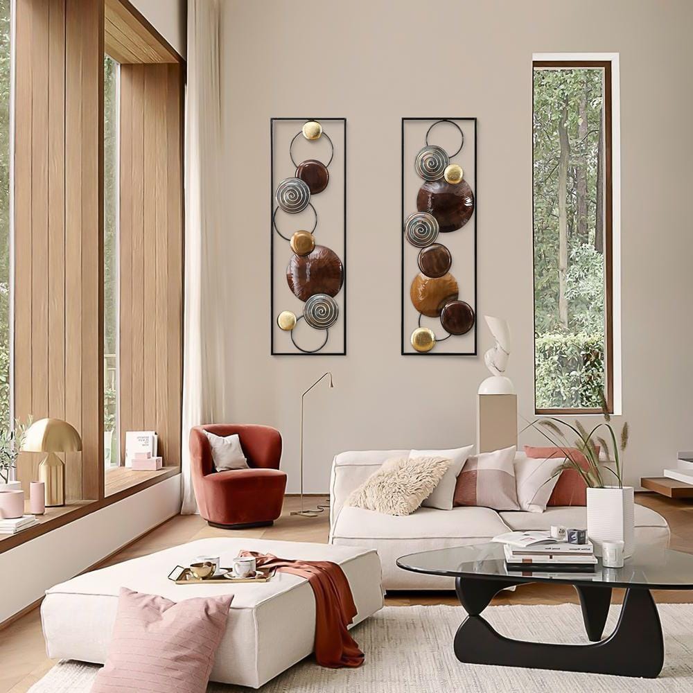 Mid-Century Modern 2-Piece Multicolor Metal Wall Sculpture Set