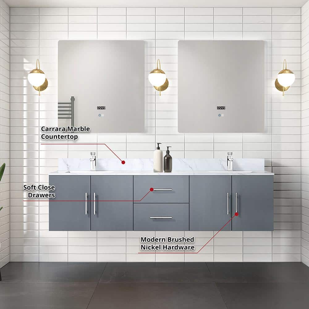 Geneva 72" Dark Gray Wall-Mounted Vanity Cabinet